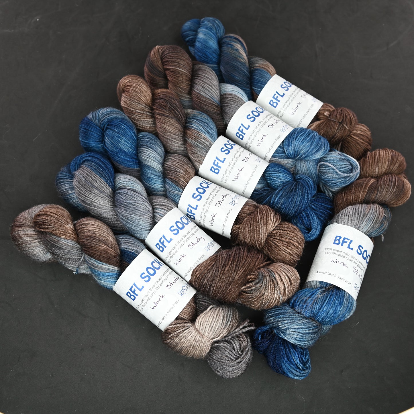 Work Study on Hand Dyed SW Blue Faced Leicester Wool Sock Yarn - 100 g