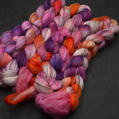 Tropical Studies on Hand Dyed Blue Faced Leicester Combed Wool Top 4 oz
