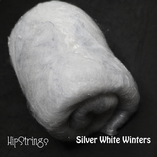 *December Exclusive* Silver White Winters Hand Carded Batt - Merino Silk Tencel Sparkle - 4 oz