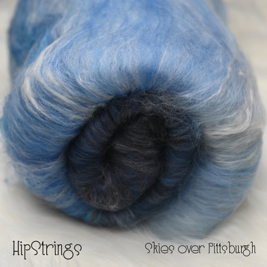 *October Exclusive* Skies over Pittsburgh Hand Carded Batt - Merino Silk Bamboo- 4 oz