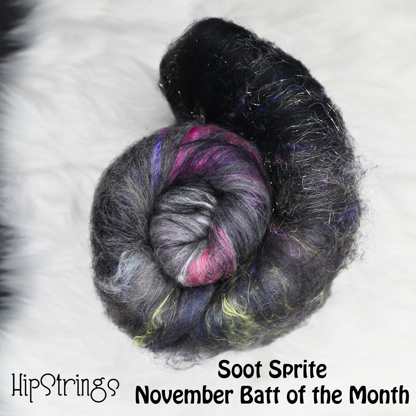 *November Exclusive* Soot Sprite Hand Carded Batt - Merino Corriedale Shetland Silk Sparkle- 4 oz