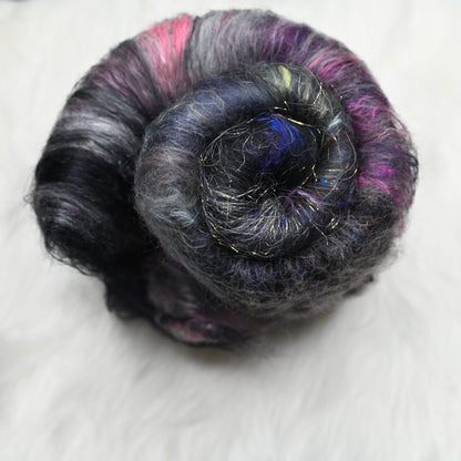 *November Exclusive* Soot Sprite Hand Carded Batt - Merino Corriedale Shetland Silk Sparkle- 4 oz