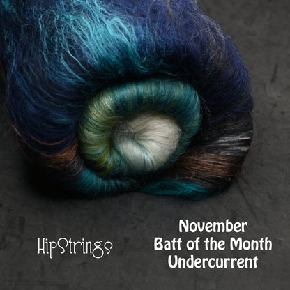 *November Exclusive* Undercurrent Hand Carded Batt - Merino Corriedale Bamboo Silk Ramie - 4 oz