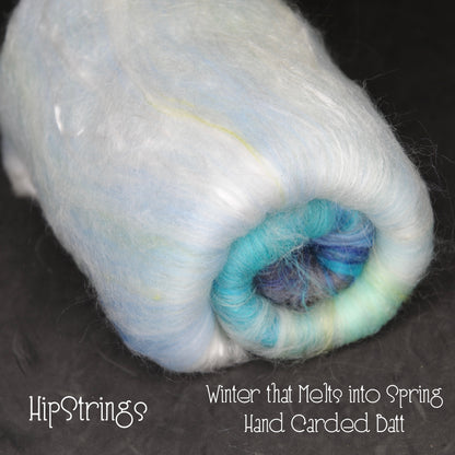 *April Exclusive* Winter that Melts into Spring Hand Carded Batt - Merino Cormo Shetland Silk Bamboo - 4 oz
