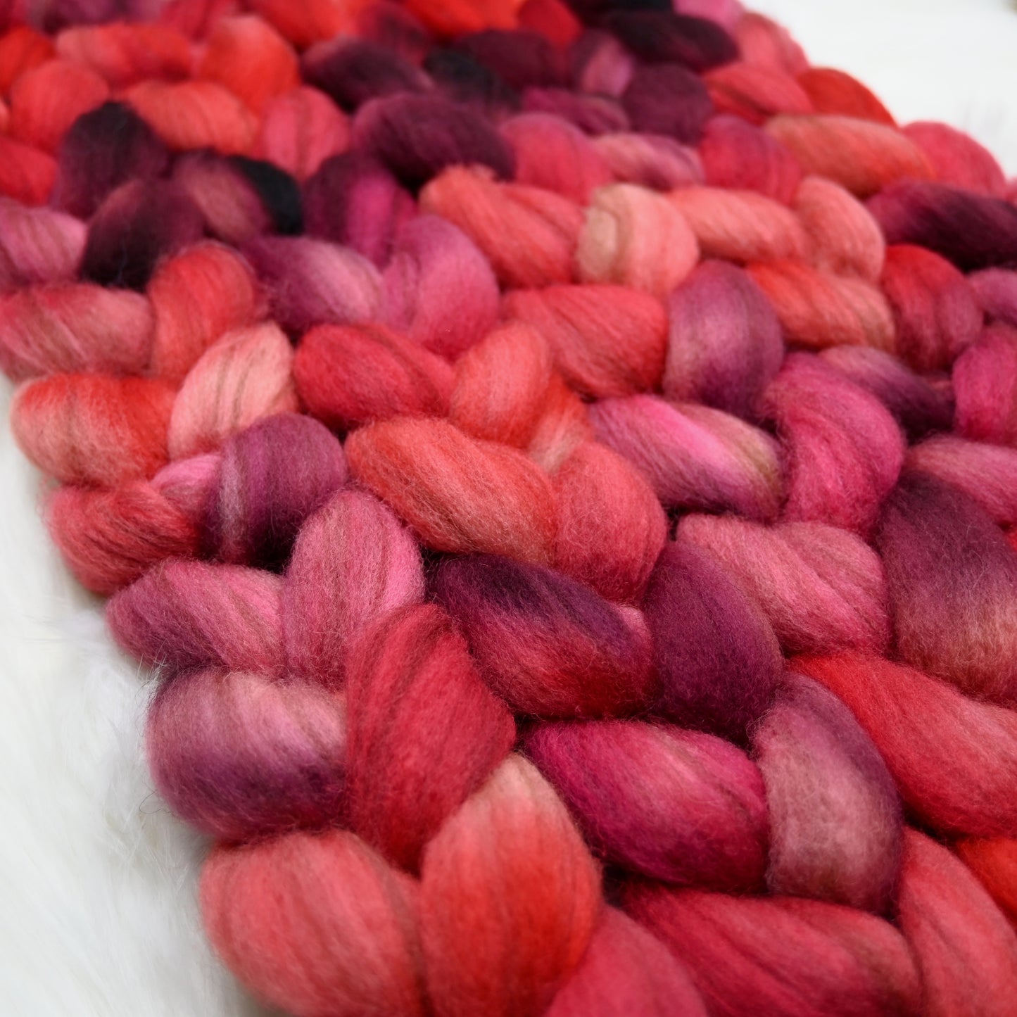 Fifty Shades of Malus on Hand Dyed Buoy (BFL/Shetland/Manx Wool) Signature Blend Combed Top - 4 oz