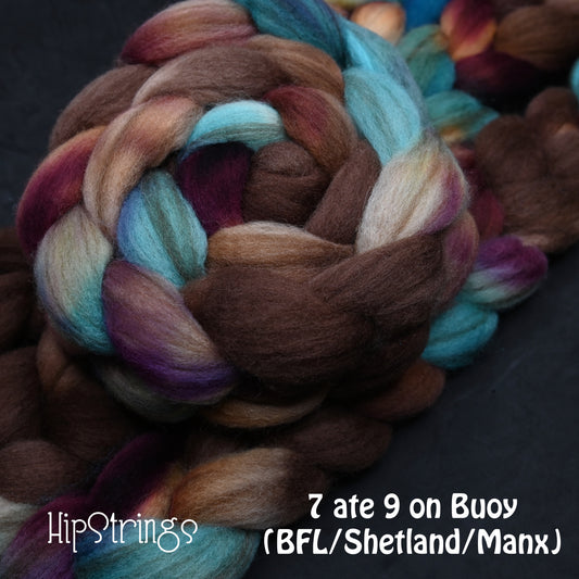 7 ate 9 on Hand Dyed Buoy (BFL/Shetland/Manx Wool) Signature Blend Combed Top - 4 oz