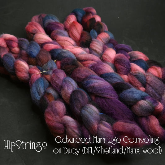 Advanced Marriage Counseling on Hand Dyed Buoy (BFL/Shetland/Manx Wool) Signature Blend Combed Top - 4 oz