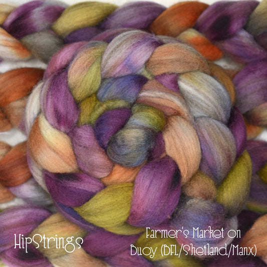 Farmer's Market on Hand Dyed Buoy (BFL/Shetland/Manx Wool) Signature Blend Combed Top - 4 oz