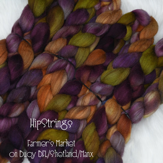 Farmer's Market on Hand Dyed Buoy (BFL/Shetland/Manx Wool) Signature Blend Combed Top - 4 oz