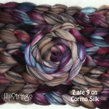 7 ate 9 on Hand Dyed 80/20 Cormo Wool Tussah Silk Combed Top - 4 oz
