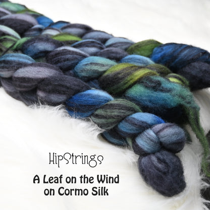 A Leaf on the Wind on Hand Dyed 80/20 Cormo Wool Tussah Silk Combed Top - 4 oz