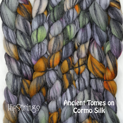 Ancient Tomes on Hand Dyed 80/20 Cormo Wool Tussah Silk Combed Top - 4 oz