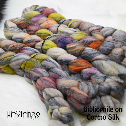 Bibliophile on Hand Dyed 80/20 Cormo Wool Tussah Silk Combed Top - 4 oz