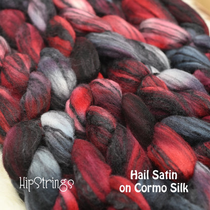 Hail Satin on Hand Dyed 80/20 Cormo Wool Tussah Silk Combed Top - 4 oz