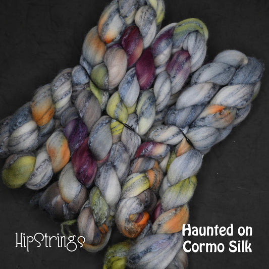 Haunted on Hand Dyed 80/20 Cormo Wool Tussah Silk Combed Top - 4 oz