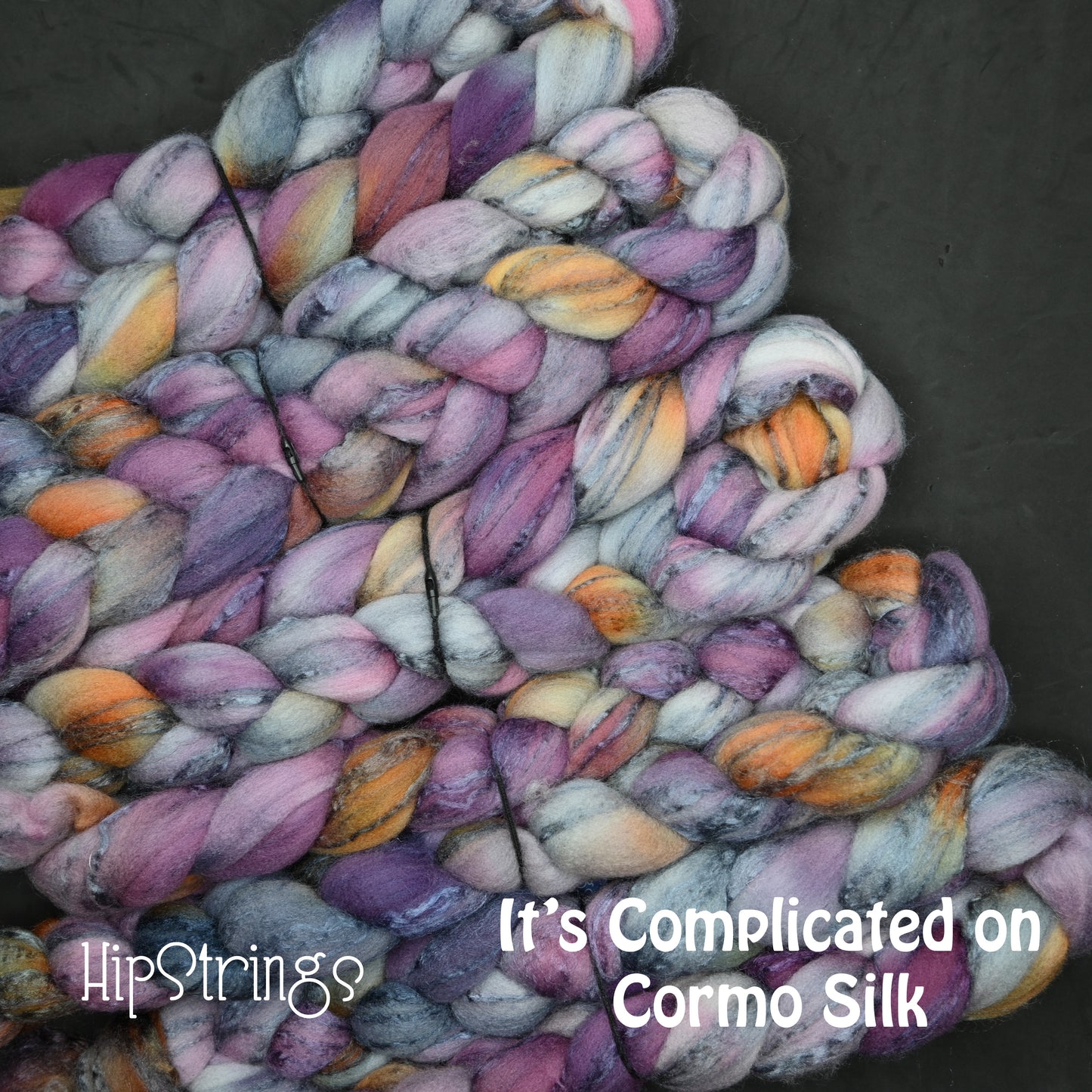 It's Complicated on Hand Dyed 80/20 Cormo Wool Tussah Silk Combed Top - 4 oz