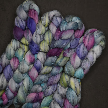 Magically Delicious on Hand Dyed 80/20 Cormo Wool Tussah Silk Combed Top - 4 oz