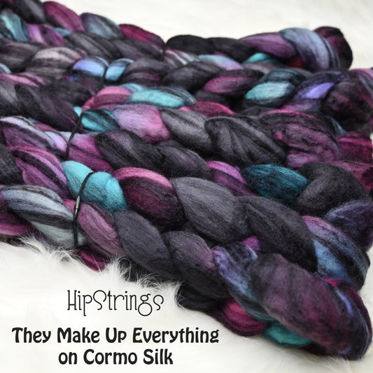 They Make Up Everything on Hand Dyed 80/20 Cormo Wool Tussah Silk Combed Top - 4 oz