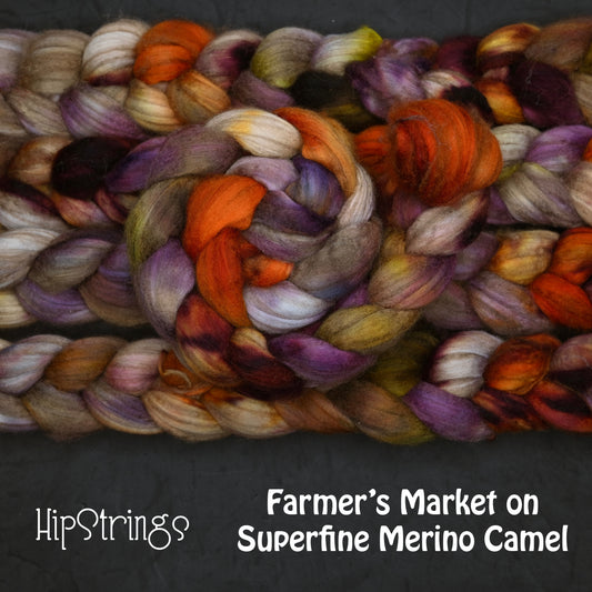 Farmers' Market on Hand Dyed Baby Camel Superfine Merino wool Combed top - 4 oz