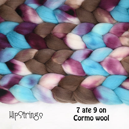 7 ate 9 on Hand Dyed Cormo Wool Combed Top - 4 oz