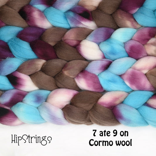7 ate 9 on Hand Dyed Cormo Wool Combed Top - 4 oz
