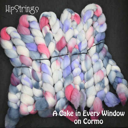A Cake in Every Window on Hand Dyed Cormo Wool Combed Top - 4 oz