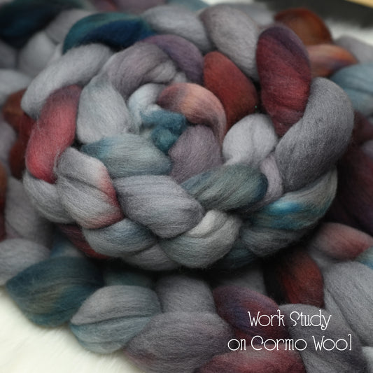 Work Study on Hand Dyed Cormo Wool Combed Top - 4 oz