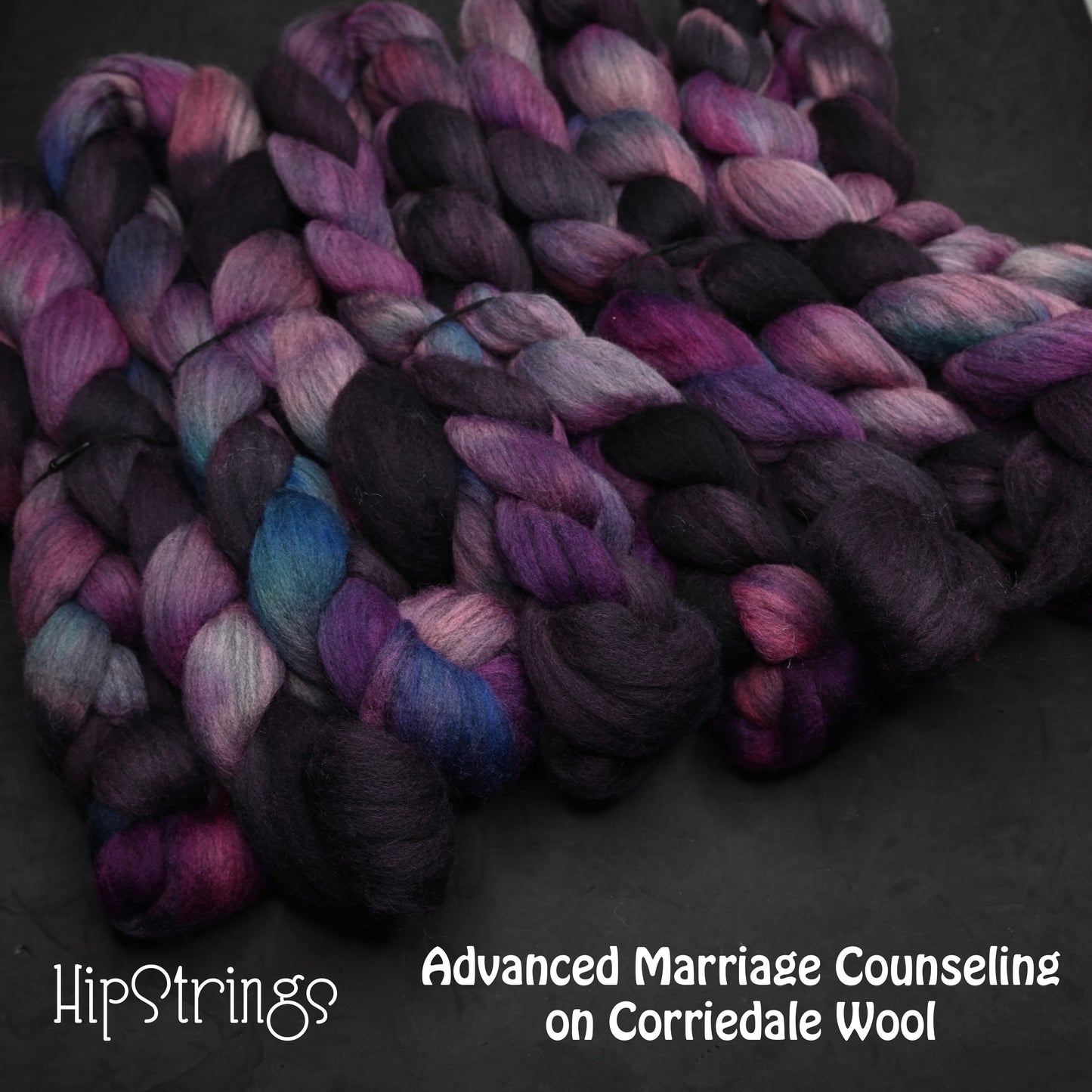 Advanced Marriage Counseling on Hand Dyed Grey Corriedale Combed Wool Top 4 oz