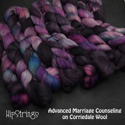 Advanced Marriage Counseling on Hand Dyed Grey Corriedale Combed Wool Top 4 oz