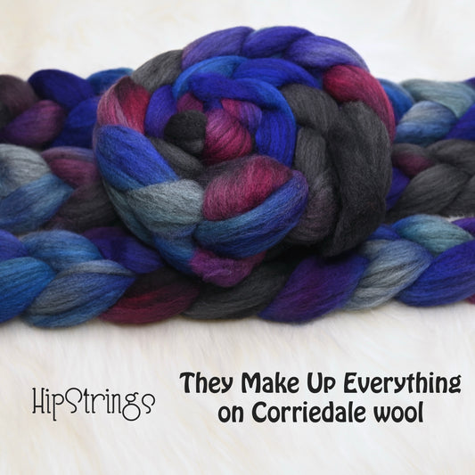 They Make up Everything on Hand Dyed Grey Corriedale Combed Wool Top 4 oz