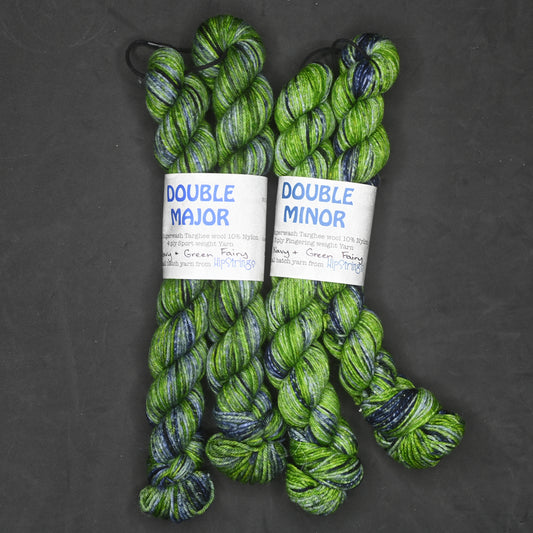 Navy & Green Fairy Double Major Targhee Wool Sport Sock Yarn - 100 g