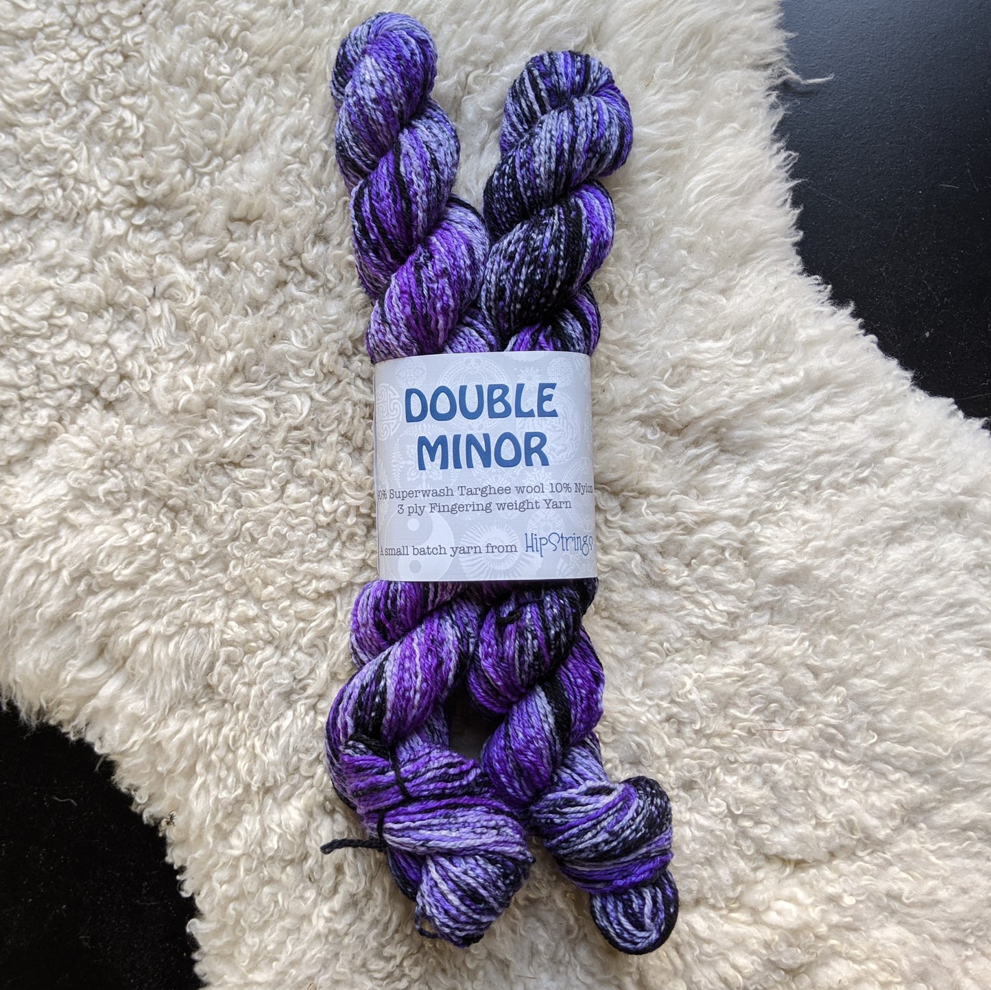 Double Minor SW Targhee Nylon Sock Yarn - Raven and Jacaranda - 100g