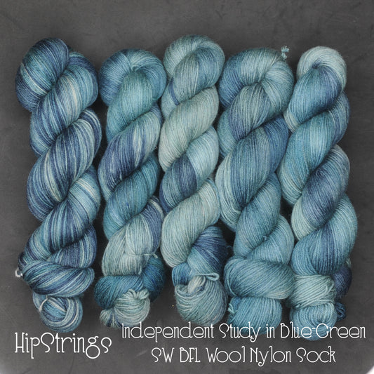 Independent Study in Blue Greens on Extra Credit SW BFL Nylon Sock yarn - 437 yd/100g