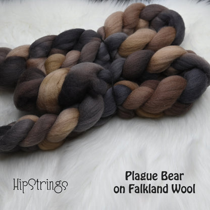 Plague Bear on Hand Dyed Falkland Wool Combed Top - 4 oz