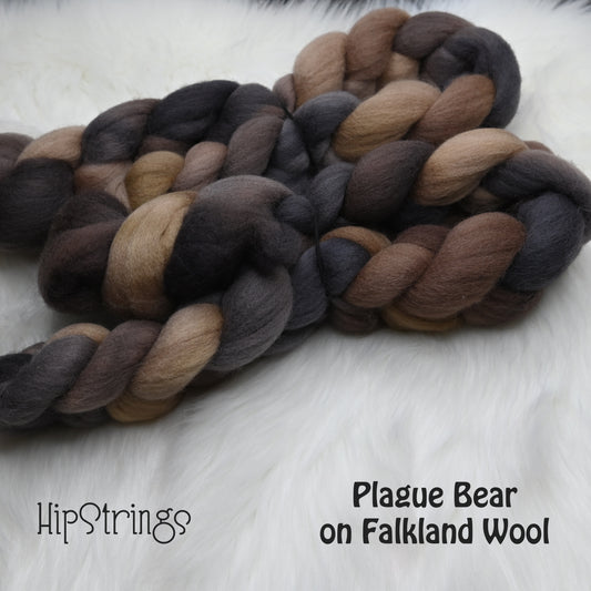 Plague Bear on Hand Dyed Falkland Wool Combed Top - 4 oz