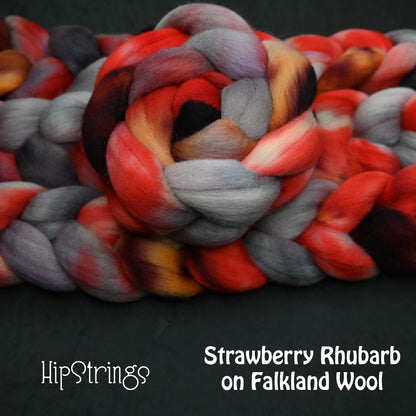 Strawberry Rhubarb on Hand Dyed Falkland Wool Combed Top - 4 oz