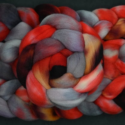 Strawberry Rhubarb on Hand Dyed Falkland Wool Combed Top - 4 oz