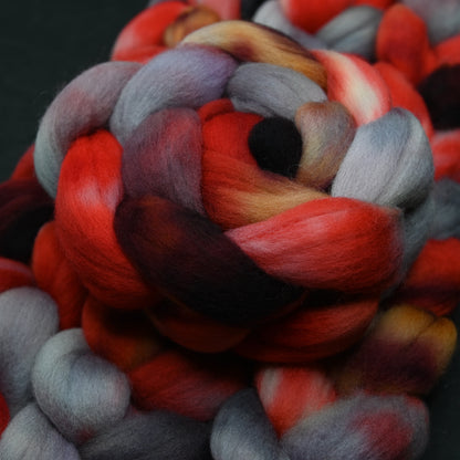 Strawberry Rhubarb on Hand Dyed Falkland Wool Combed Top - 4 oz