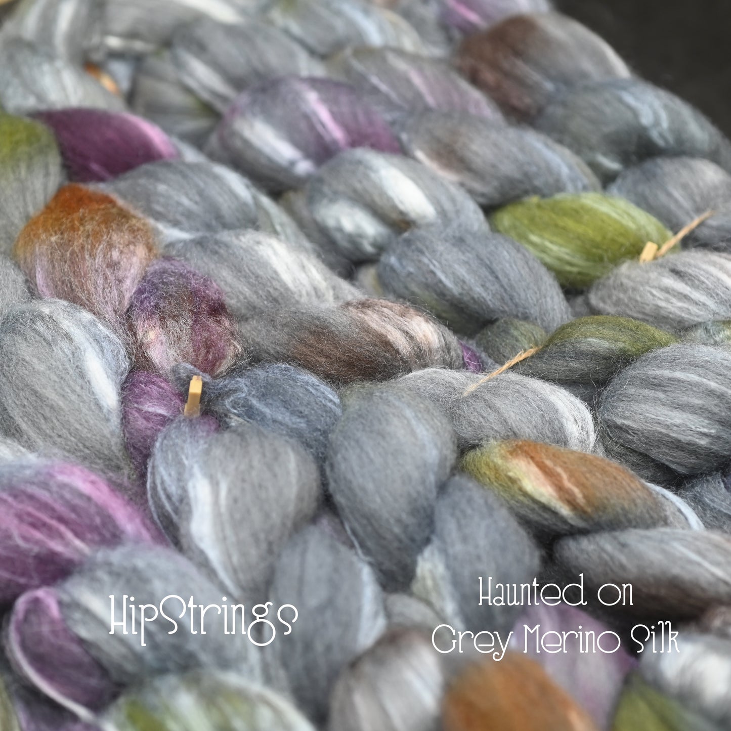 Haunted on Hand Dyed Grey Merino Tussah Silk Combed Top 4 oz