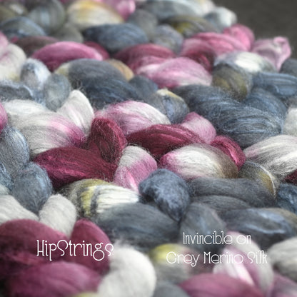 Invincible on Hand Dyed Grey Merino/Tussah Silk Combed Top 4 oz