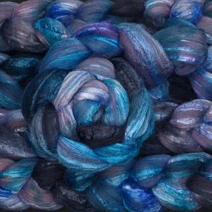 Stormking on Hand Dyed Grey Merino Tussah Silk Combed Top 4 oz