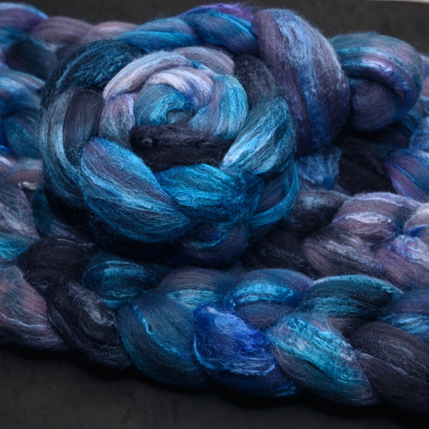 Stormking on Hand Dyed Grey Merino Tussah Silk Combed Top 4 oz