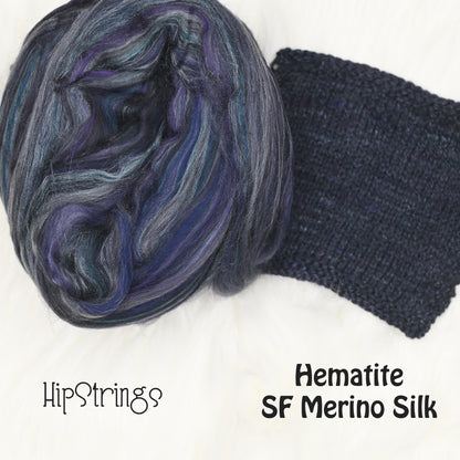 Hematite Superfine Merino Wool Silk Signature Custom Blended Top - 4 oz