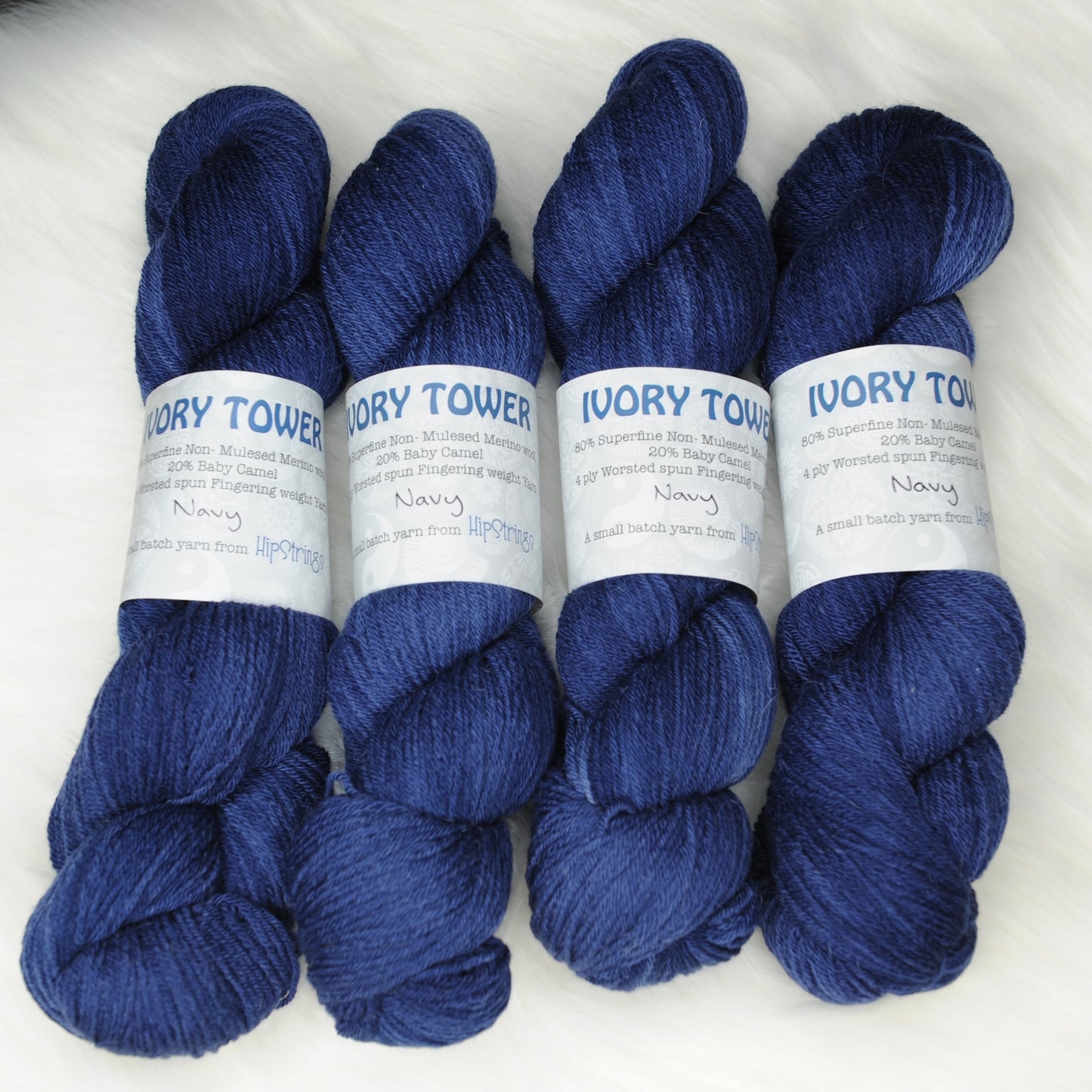 Navy on Hand Dyed Ivory Tower Superfine Merino and Baby Camel Fingering Weight Yarn - 437 yd/100g