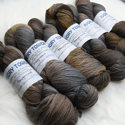 Playground on Hand Dyed Ivory Tower Superfine Merino and Baby Camel Fingering Weight Yarn - 437 yd/100g