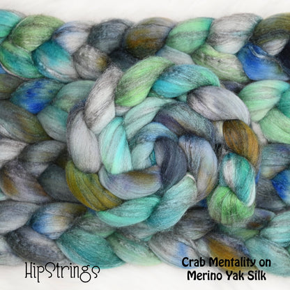 Crab Mentality on Hand Dyed Merino Yak Silk Combed Top - 4 oz
