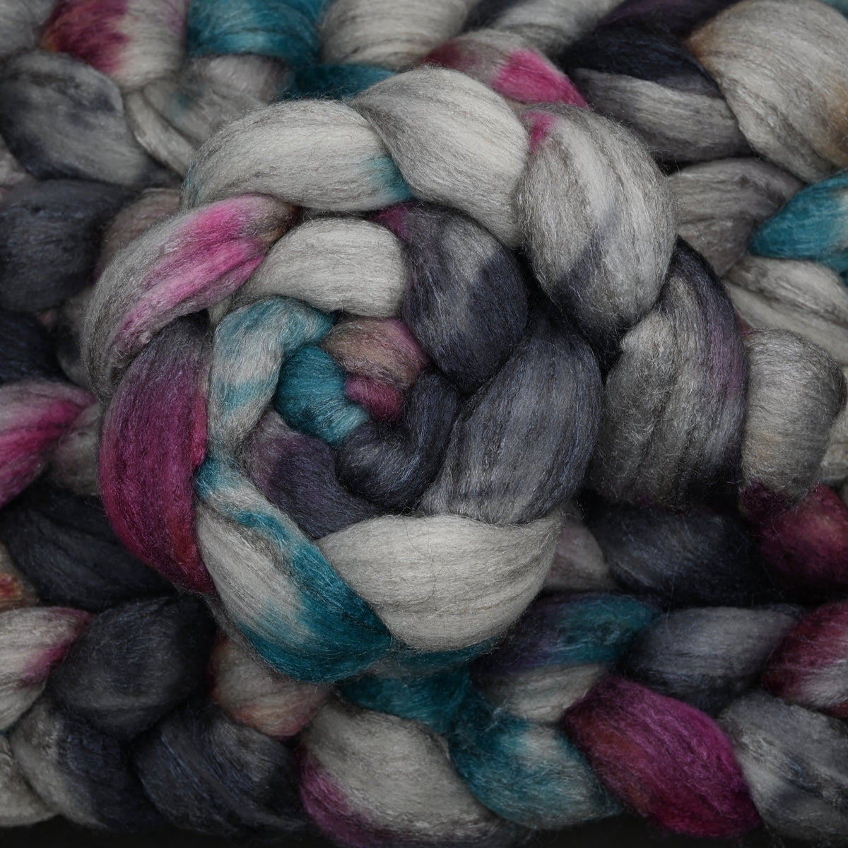 Exhausted Pigeon on Hand Dyed Merino Yak Silk Combed Top - 4 oz