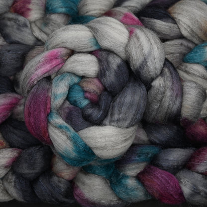 Exhausted Pigeon on Hand Dyed Merino Yak Silk Combed Top - 4 oz