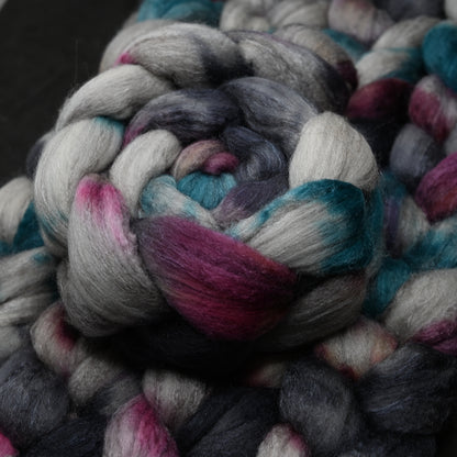 Exhausted Pigeon on Hand Dyed Merino Yak Silk Combed Top - 4 oz