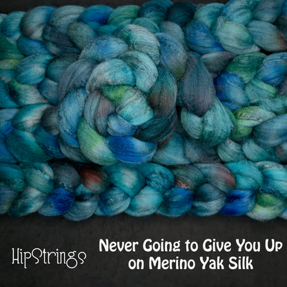 Never Going to Give You Up on Hand Dyed Merino Yak Silk Combed Top - 4 oz